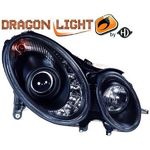 jeu droit + gauche de phare à LED diurnes, DragonLights, noir     W211, 02-06            noir