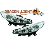 jeu droit + gauche de phare à LED diurnes, DragonLights, chrome, clignotants à LED      207,  06->>         chrome