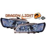 jeu droit + gauche de phare à LED diurnes, DragonLights, chrome, clignotants à LED    306, 93-97         chrome