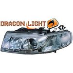 jeu droit + gauche de phare à LED diurnes, DragonLights, chrome      LEON/TOLEDO, 99-04         chrome