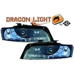jeu droit + gauche de phare à LED diurnes, DragonLights, noir    AUDI A4,  00-04         noir