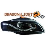 jeu droit + gauche de phare à LED diurnes, DragonLights, noir    AUDI A4, 04-08         noir