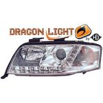 jeu droit + gauche de phare à LED diurnes, DragonLights, chrome       A6 97-01     chrome