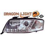 jeu droit + gauche de phare à LED diurnes, DragonLights, chrome      A6, 01-04         chrome