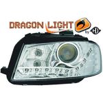jeu droit + gauche de phare à LED diurnes, DragonLights, chrome, correct. jeu droit + gauche de phare     A3, 03-08         chrome