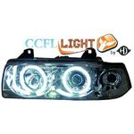 jeu droit + gauche de phare design angel eyes, CCFL Cool Lights, noir, H1/H1           BMW E36, 2 portes 92-98        H1+H1 pour réglage électrique.