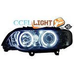 jeu droit + gauche de phare design angel eyes, CCFL Cool Lights, chrome, H1/H1  BMW X5, 99-03