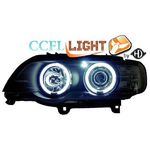 jeu droit + gauche de phare design angel eyes, CCFL Cool Lights, noir, H1/H1   BMW X5, 99-03