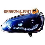 jeu droit + gauche de phare à LED diurnes, DragonLights, noir     GOLF 5 03->>