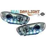 jeu droit + gauche de phare à LED diurnes, DragonLights, chrome     VW Scirocco,  08->>      chrome