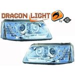 jeu droit + gauche de phare à LED diurnes, DragonLights, chrome, pour réglage électrique., avec clignotant.,    T5 03->>