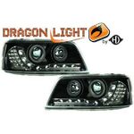 jeu droit + gauche de phare à LED diurnes, DragonLights, noir, pour réglage électrique., avec clignotant.,    T5 03->>