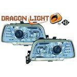 jeu droit + gauche de phare à LED diurnes, DragonLights, chrome, pour réglage électrique.       CLIO I 91-98