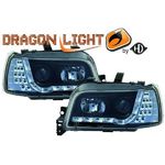 jeu droit + gauche de phare à LED diurnes, DragonLights, noir, pour réglage électrique.        CLIO I 91-98