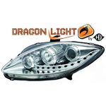 jeu droit + gauche de phare à LED diurnes, DragonLights, chrome, pour réglage électrique.,    LEON/TOLEDO 09.04->>