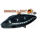 jeu droit + gauche de phare à LED diurnes, DragonLights, noir, pour réglage électrique.,     LEON/TOLEDO 09.04->>