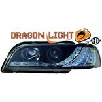 jeu droit + gauche de phare à LED diurnes, DragonLights, noir, pour réglage électrique., avec clignotant.     S40/V41 96-03               noir