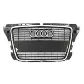 GRILLE DE CALANDRE NOIRE AVEC ENJOLIVEUR CHROMÉ , MODELE SANS RADARS pour AUDI A3 DE 05/2008 A 05/2012